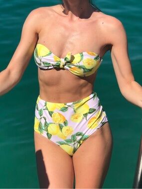 Forever 21 Strapless High-Waist Lemon Print Bikini